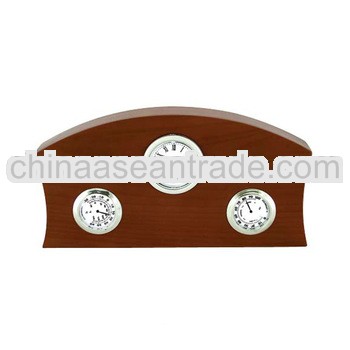 desk nature wooden clock with thermometer and hygrometer