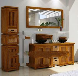 Teak Bathroom Vanity and Mirror with Cabinet