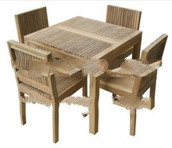 Garden Strips and Plank Square Teak Wood Modern Dining Set