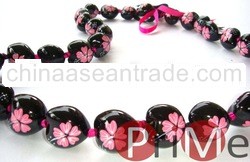 Kukui Nut with Painted Hibiscus Necklace