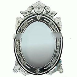 Venetian glass mirror oval black