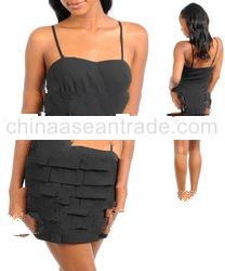 STYLE DBZ19-BLK: BLACK SPAGHETTI TIERED DRESS