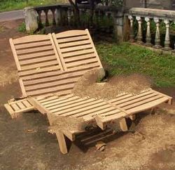 Wheelled Teak Double Lounger with Trays, Shipped Directly from Manufacturer