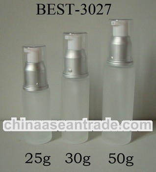 empty pump glass cosmetic bottle with silver sprayer and plastic cap