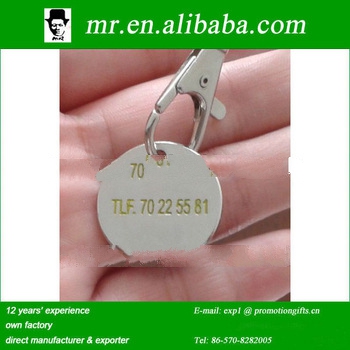 engraving address and phone number euro shopping metal jeton token coins with carabiner clasp and ke