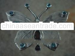 BRCFMN004 - Sterling Silver Brooch with Butterfly & Blue Topaz