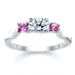 1.00 CT ROUND DIAMOND W ROUND PINK SAPPHIRE RING 18K