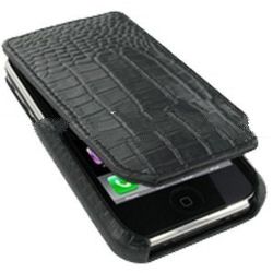 Leather Flip Type Case - Crocodile Pattern (Black)