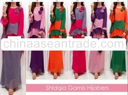 Flowers Embellished Color Block Muslim Dress Light Pink 2pcs each dress with inner/1set/6pcs/6 color