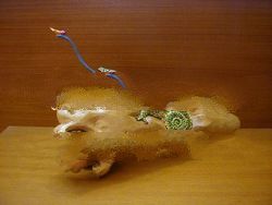 Wood Carving Lizard With Fly