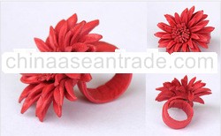 High Quality New Design Costume Fashion Leather Flower Ring