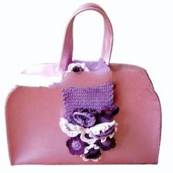 Faux-Leather Pink Handbag with Crocheted Accent