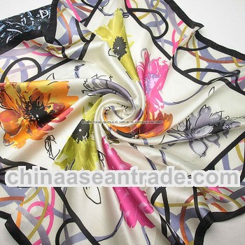 fashion floral print satin silk square scarf women