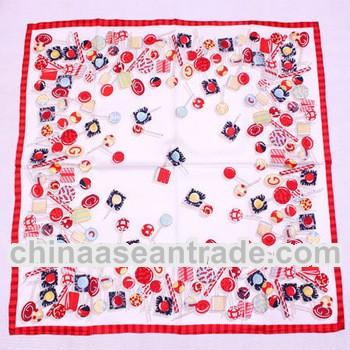 fashion women square pink floral print silk polka dot scarf