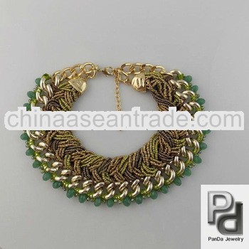 fashionable handmade chains mix color knitting rope braided choker chunky necklace gold plated