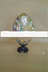 Wooden Goose Egg with "Saraswati"