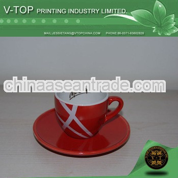 fine quality stoneware red coffee cup and saucer