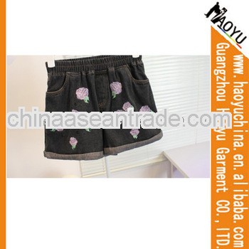 flower decoration printer girl jean shorts (HYS711)