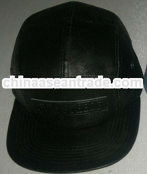 full leather camp cap with leather patch