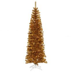 12' PRE-LIT GOLD TINSEL CHRISTMAS TREE CLEAR LIGHTS