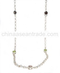 6mm silver belcher link chain necklace fancy gemstone