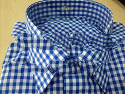 Men shirt - Blue - White checkered 100% cotton