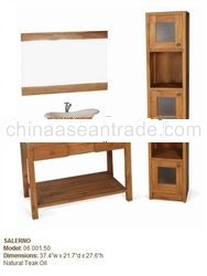 Salerno Teak Vanity with Marble Top and Marble Vessel cabinet