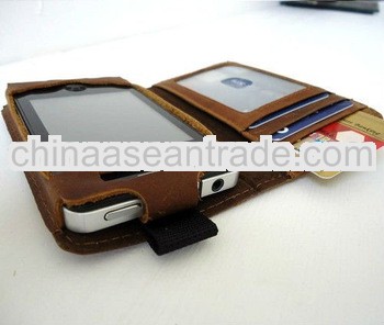 genuine leather Flip case fit iphone 4s purse pouch s 4 book Folio Card wallet