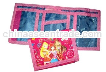 girls fabric printed three folds wallet