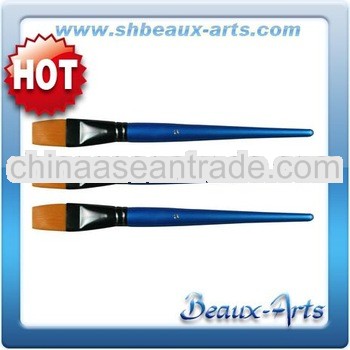 golden synthetic flat painting tool brush,blue handle artist nylon brush