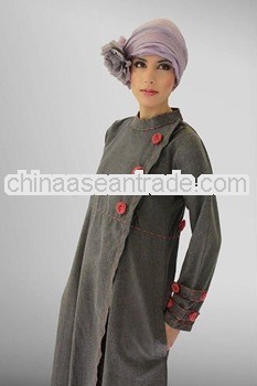 grey worsted flannel caftan,frock design,women caftan