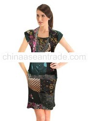 Vintage Patchwork Print Cowl Neck Dress