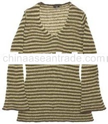 striped long sleeve v-neck sweater
