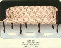 Rope Carved 3 Seater Sofa Mahogany Indoor Furniture.