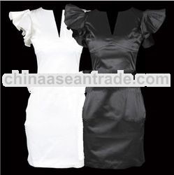 Smooth Satin and Spandex V Neck Classic Pencil Dress