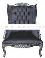 Carved Wing Back Chair with Cushion in Black Color