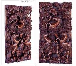 Wood relief panel, 'Horses'