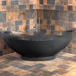 75" Stone Double Slipper Tub - Polished Black Granite