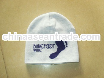 hat manufacturer offered acrylic jacquard knitted beanie with foot logo