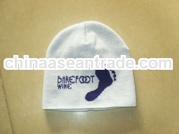 hat manufacturer offered acrylic jacquard knitted beanie with foot logo