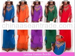 Slim Embroidery Trim Cool Muslim Dress Kaftan 1set/5pcs/5color