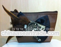 Bird feather handmade cosmetic bag, wallets, purses
