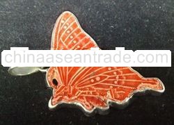 Sterling Silver Pendant with Butterfly Red Glacier Dangle