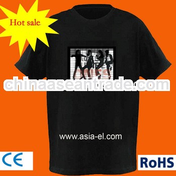 hot-selling glowing t-shirt ,sound active el glow shirt with wireless inverter