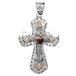 Bali Design Silver Cross Pendant w/ Amber & 18K Gold