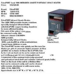1000 infrared Gen 4 Quartz Pure Eden Heater