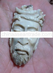 Bali Pendant Necklace Yesus Jesus Face From Deer Antler Hand Carving