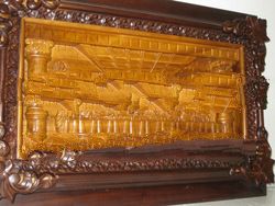Last Supper Teakwood Carving Inlay Relief