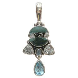 Silver Pendant with White & Blue Zircon