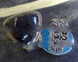 RFMN0001 - Sterling Silver Ring with Indonesian Drusy Black Opaque Color